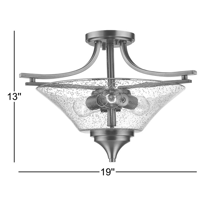 Wilma Glass Semi Flush Mount, Satin Nickel