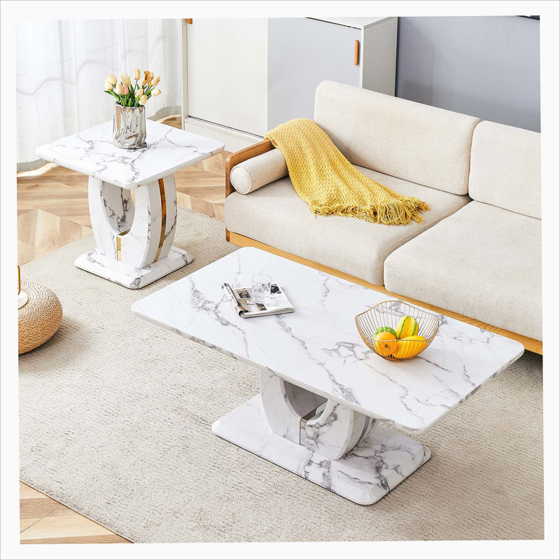 Modern Minimalist White MDF Living Room Table Sets (Square + Rectangular)White