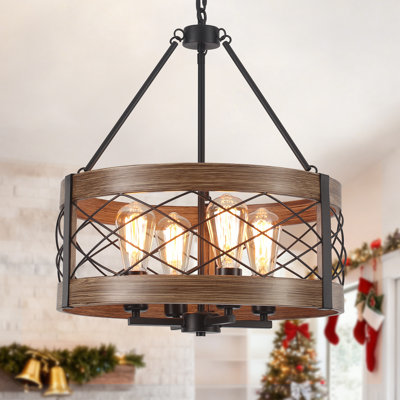 Luminaire suspendu de style campagnard en métal à 4 lumières de 17,71 pouces à intensité variable pour ferme de style industriel