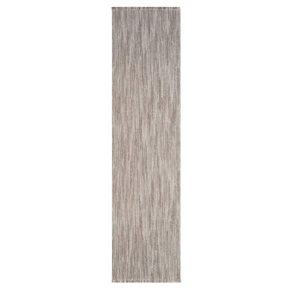 Teppich Lindo 8843 Kurzflor Fransen Taupe Einfarbig Meliert, Boho-Stil Wohnzimmer Nazeeh