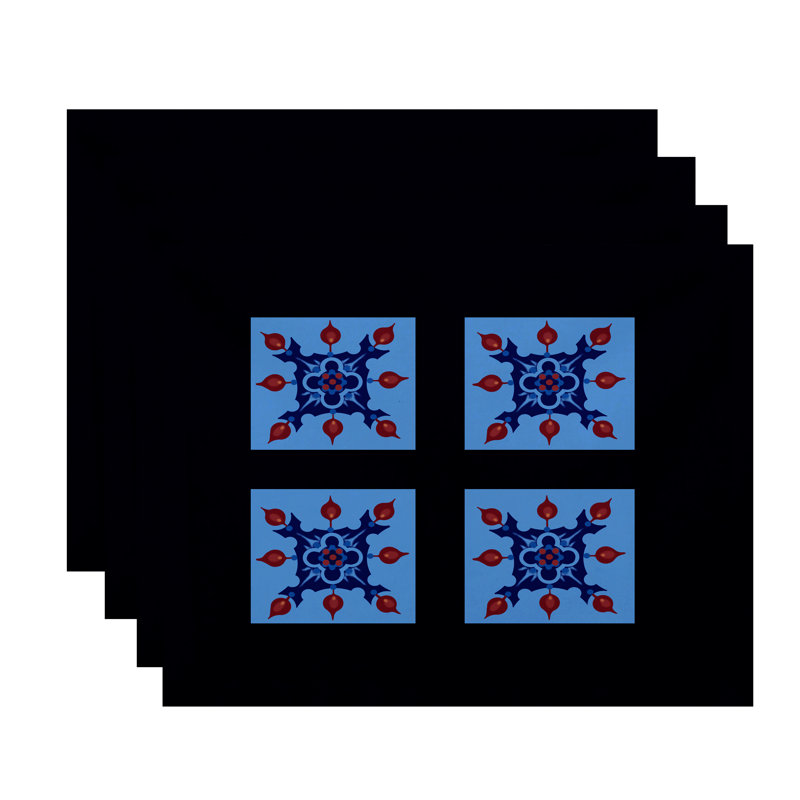 Shivansh Polyester Geometric Rectangle Placemat, Navy Blue / Blue