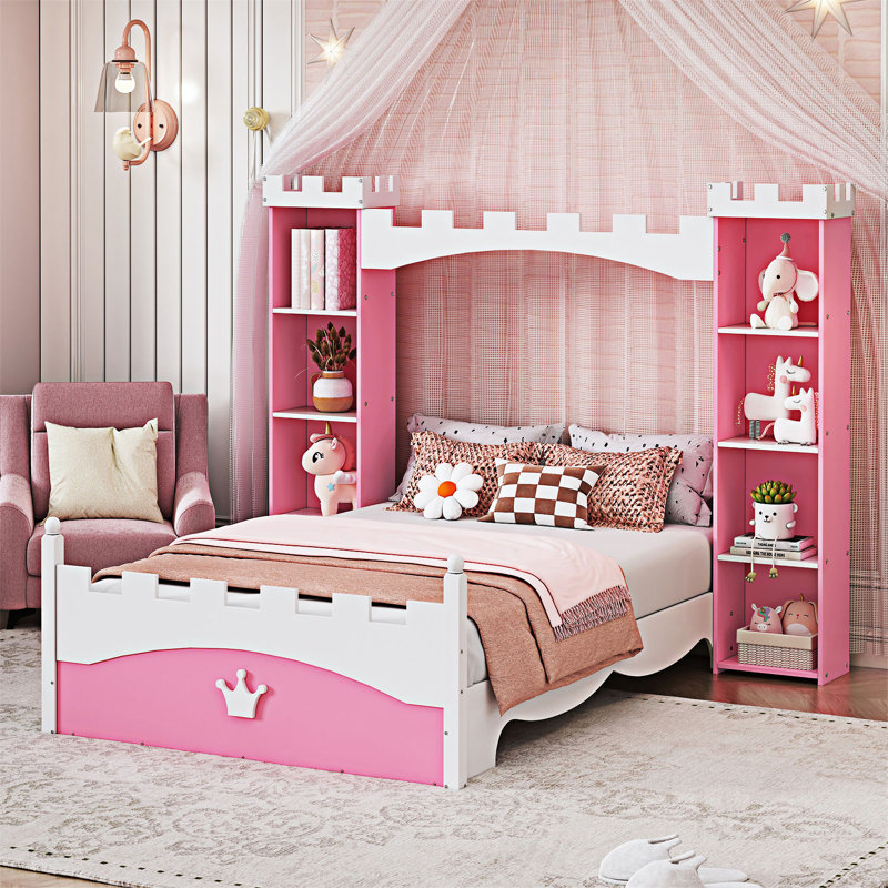 Lit plat en bois, Rose et blanc