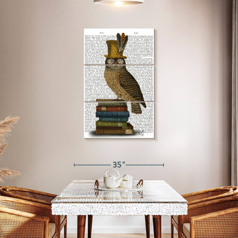 Hibou sur des livres, H 45 po x l 28 po