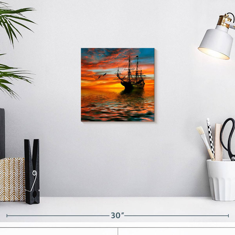 Mehar soirée ciel au-dessus d'un bateau, H 10 po x l 10 po