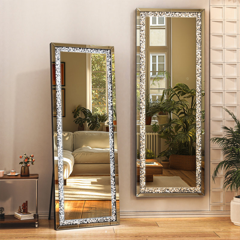 Crystal Crush Diamond LED Full-Length Mirror Wall Mounted Hanging Diamond Mirror Leaning for Living Room Bedroom, 59" x 20"
