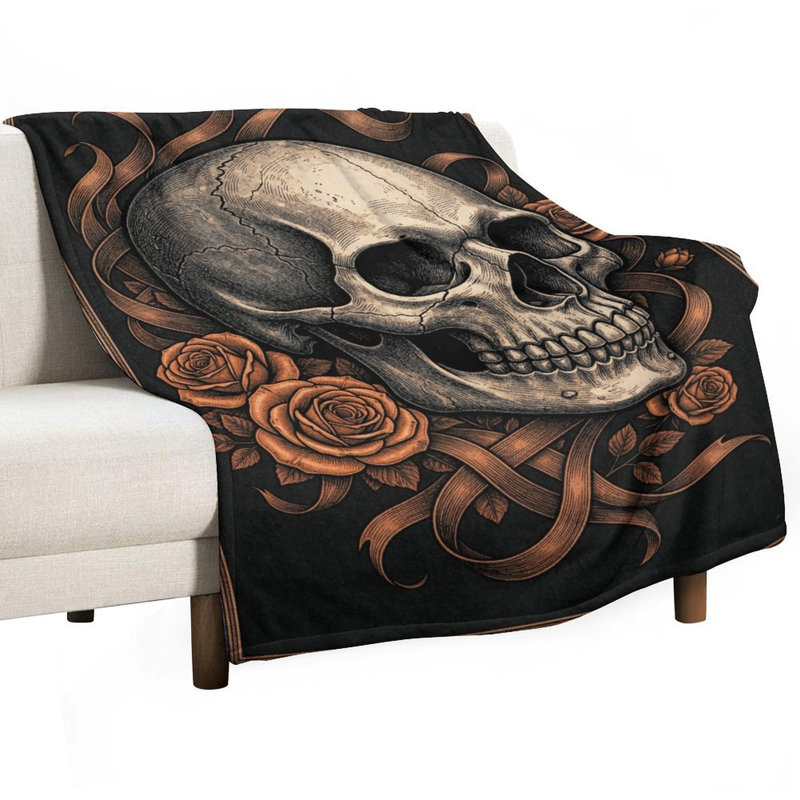 Jeté en flanelle Skull With Roses, 30 po x 40 po