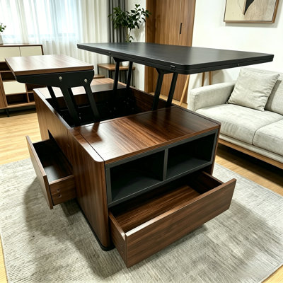 47.2" Multifunctional Coffee Table With Walnut Veneer Finish