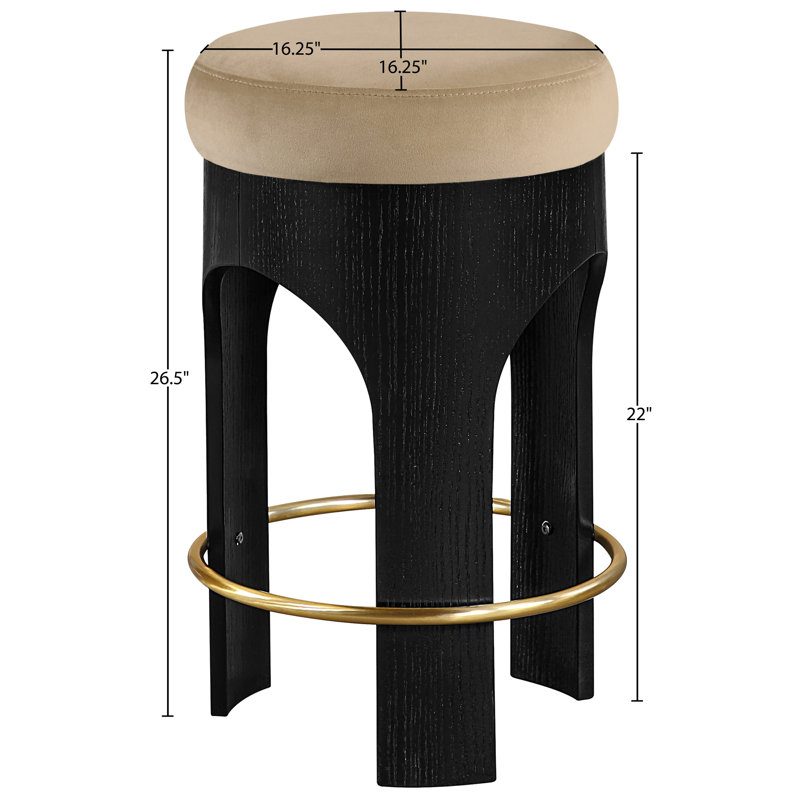 Tabouret de comptoir rembourré en velours Bocceli, Noir, Velours beige