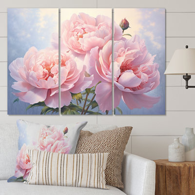Pivoine rose II, impression sur toile 3 pièces