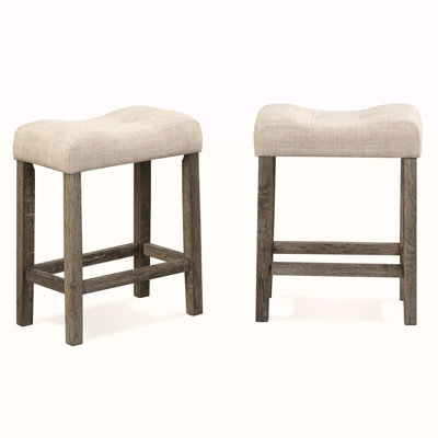 Button Tufted Counter Height Saddle Stool, Set Of 2