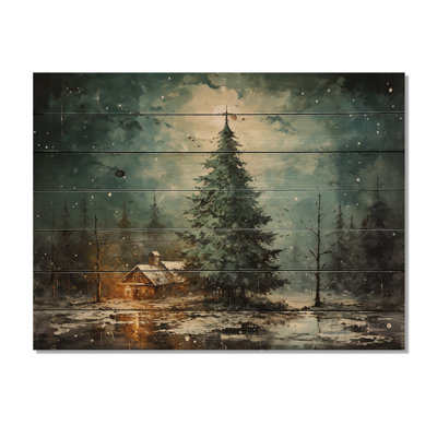 Minimalisme, arbre de Noël forêt I - pin sur bois
