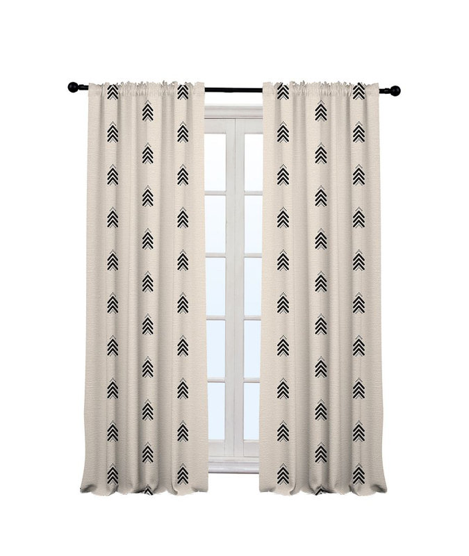 Arrow-Patterned Boho Room Lined Single Panel Curtain, Ecru, 140cm Width x 295cm Drop