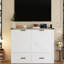 Lit plateforme double pliable pleine grandeur avec accessoire de chargement et boîte de rangement abondante, armoire en blanc pour une chambre d'amis compacte