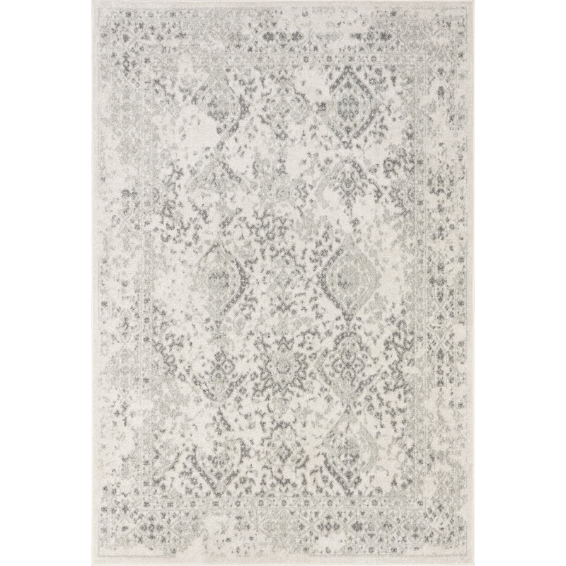 Almirka Medallion Runner Rug for Living Room Bedroom Dining Room Entryway Hallway Kitchen, Ivory/Grey, Square 6'