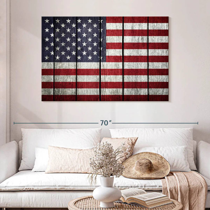 Borges USA Flag On Wood, 32" H x 48" W