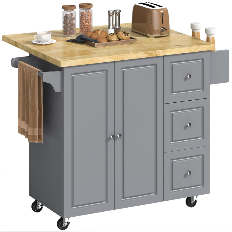 Solid Wood Top Kitchen Island, Grey