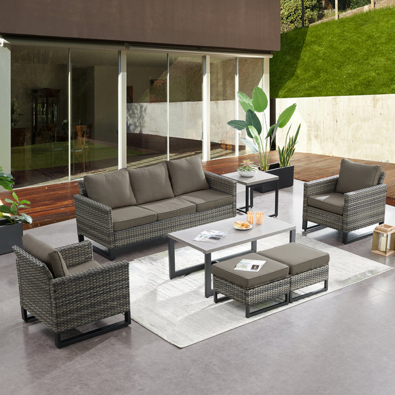 Naresa Wicker - Person Patio Conversation Set with Cushions, Gray, Gray