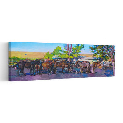 Chevaux à l'écurie, art contemporain abstrait, paysage de cheval