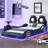 Wood Twin Size Race Car-Shaped Platform Bed With LED And Upholstered Backrest-1630959879