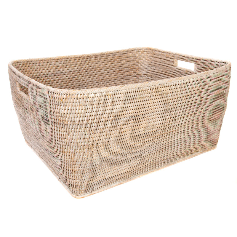 Grand panier en rotin, H 13 po x l 20 po x P 24 po, Blanc délavé