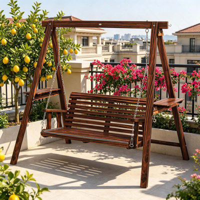Balancelle d'extérieur 2 places avec support, tables d'appoint et chaînes en métal pour le jardin