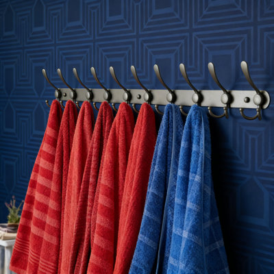 Gray 10-Hook Heavy Duty Wall Mount Coat Rack, 38 Inch Long Rail For Mudroom Entryway