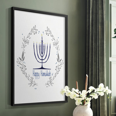 «Happy Hanukkah II», reproduction encadrée - bois massif