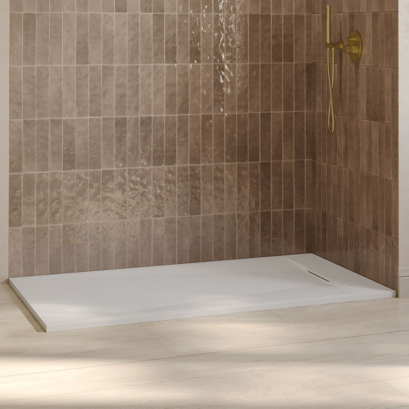 Receveur de douche rectangulaire extra-plat OVE Lenora 152,4 cm x 91,4 cm avec bonde latérale dissimulée, blanc uni