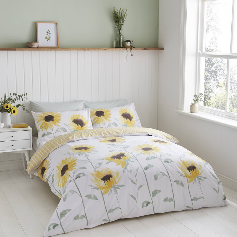 Painted Sunflowers Reversible Duvet Cover Set with Pillowcases, Single Duvet Cover + 1 Pillowcase (50 x 50cm)
