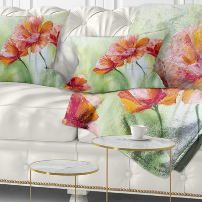 Coussin Poppies en vert clair - imprimé floral