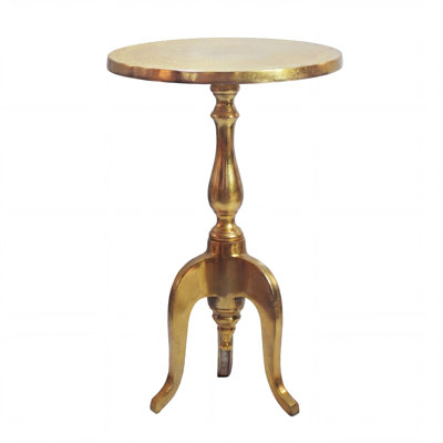 Gold Round Aluminium Side Table with Ornate Column