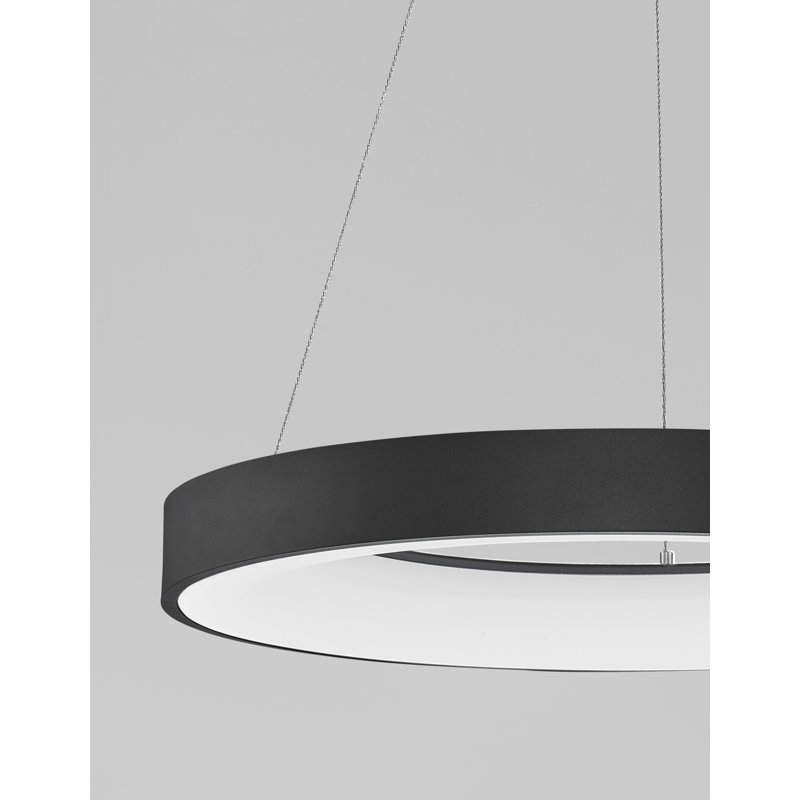 1 - Light LED Drum Pendant, 120cm H x 60cm W x 60cm D, Black