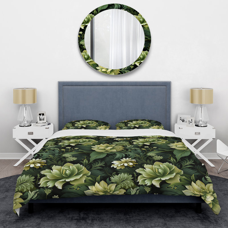 Ensemble de housse de couette Tropical Green Jungle Damask IV, Housse de couette pour très grand lit et 2 très