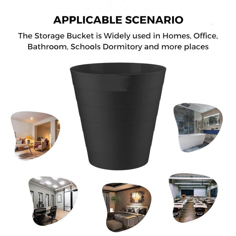 Nolene Plastic Open Waste Bin Pack of 2 Lightweight Open-Top Round Rubbish Bin Black ( 6L )
