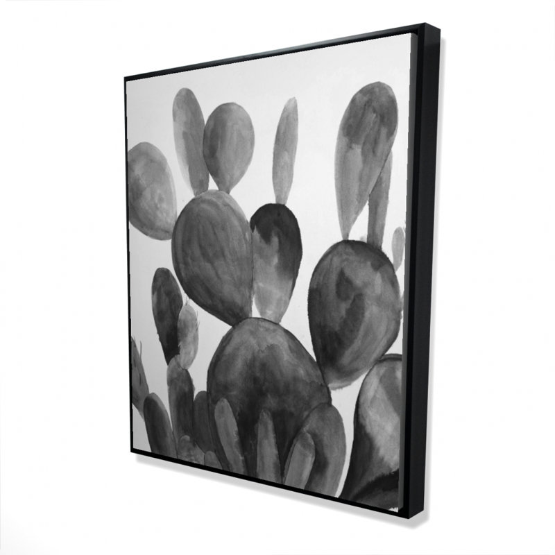 Grayscale Paddle Cactus Plant Print On Canvas