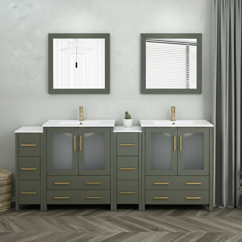  84" Double Bathroom Vanity Set with Mirror, Vintage Green