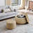Round Storage Ottoman, Woven Rattan Fabric Ottoman, 2 In 1 Function, Work As End Table And Ottoman,With Small Seat-Nature