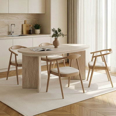 Extendable Dining Table, 100% Melamine Coated Particle Board, 63.0 x 35.4 x 29.5 inches (Extended: 78.7 inches) | Durable Metal Frame, Elegant Travertine Finish | Perfect for Family Gatherings & Modern Dining Rooms