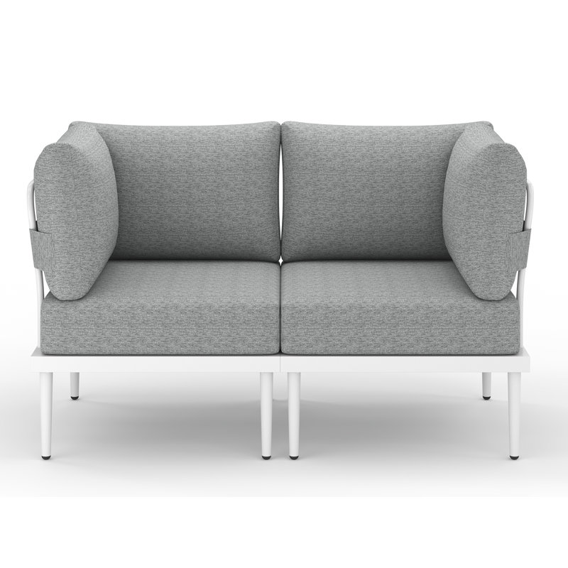 2 Pcs Metal Patio Furniture Set with Olefin Cushions, Corner Sofas, Loveseat, White