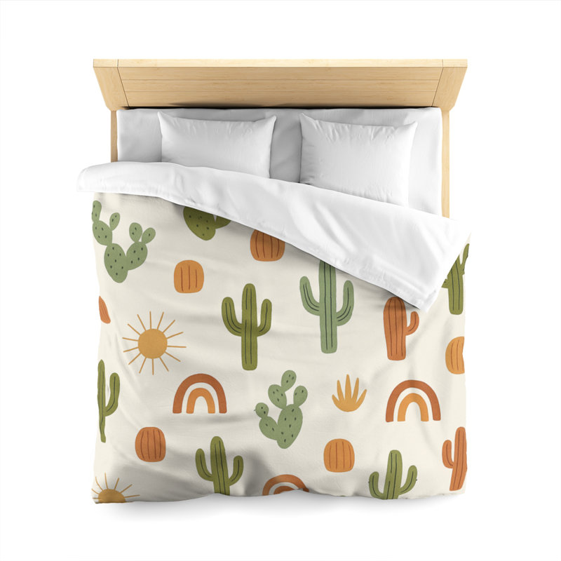 Microfiber Duvet Cover Boho Style, Design 18, Queen Duvet Cover, Green/White