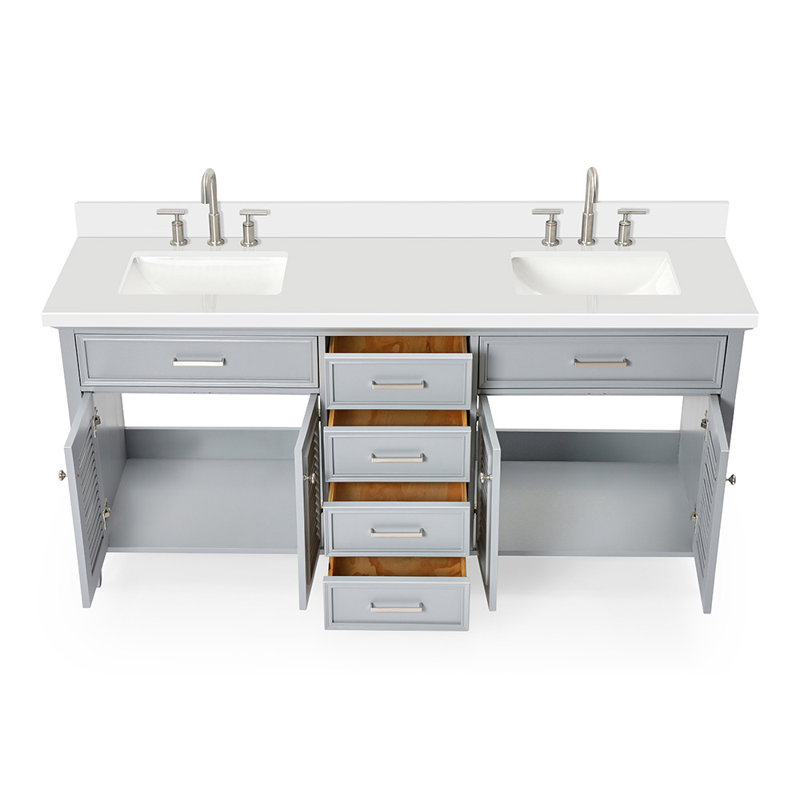 Kensington 73'' W Double Vanity, Gray, Rectangular, Pure White Quartz