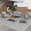 4 Seater Grey Rattan Garden Furniture Set with Double Sofa, 2 Armchairs and Table, Outdoor Lounge Set with Cushions and Steel Frame