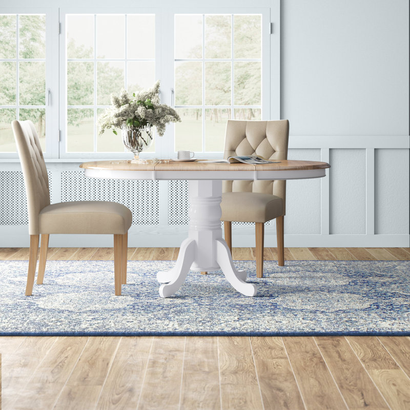 Kaneshiro 37.25 " Extendable Round and Oval Dining Table, White/Natural