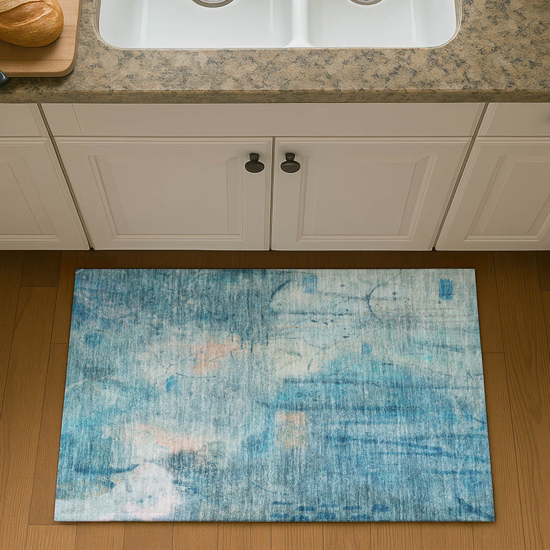 Tapis abstrait lavable à la machine de qualité supérieure Mayfield AMF2032, 1 pi 8 po x 2 pi 6 po, Bleu