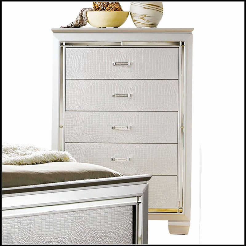 Commode 1 pièce de style contemporain avec texture crocodile, poignées en diamant et tiroirs à queue d'aronde anglaise pour les chambres à coucher modernes