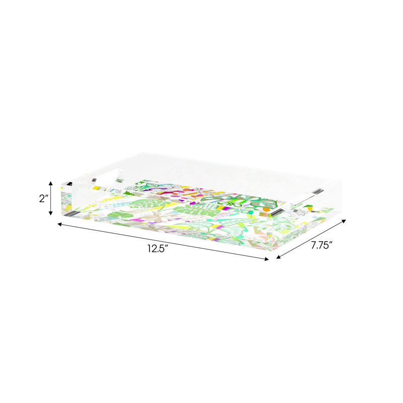 Sabi Jungle Natural Acrylic Rectangle Decorative Tray, 12.5"W x 7.75"D x 2"H