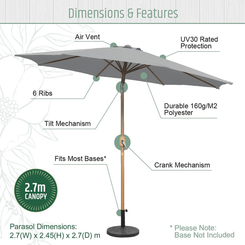 14cm Tilt Balcony Parasol, Light Grey