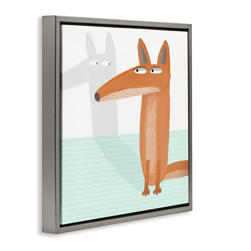 Cadre flottant Whimsical Fox Shadow, design par Carla Daly, H 25 po x l 25 po, Cadre flottant gris lustré