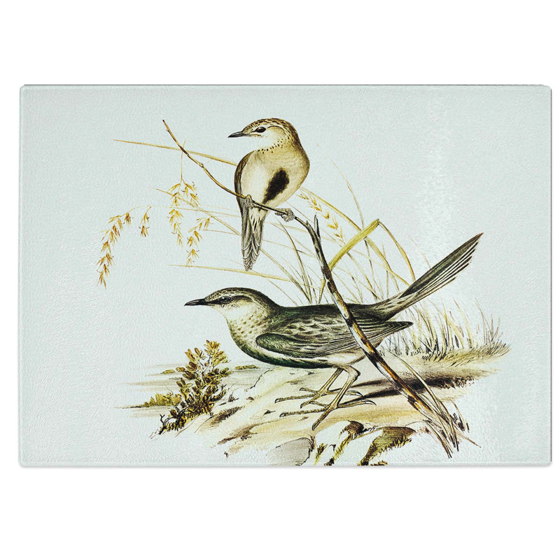 Tempered Glass Brown Songlarks Chopping Board, 28.5 cm W x 20 cm L