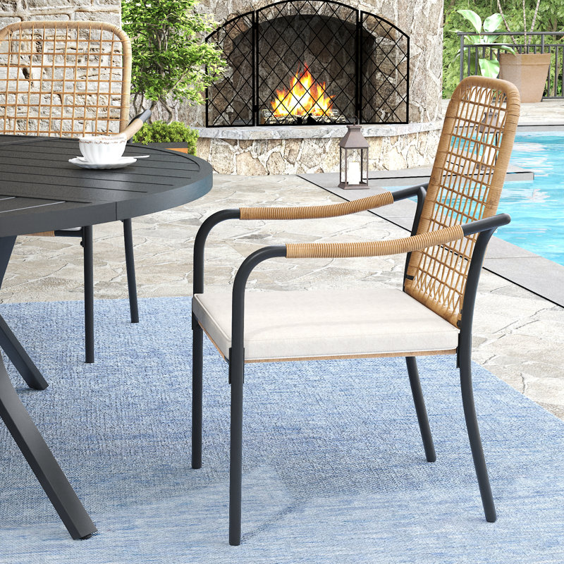 4-Person Outdoor Patio Dining Set With Stackable Rattan Chairs, Black